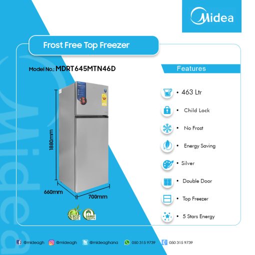 MIDEA-463-LTR-DEFROST- TOP FREEZER-MDRT645MTN46D - Image 2