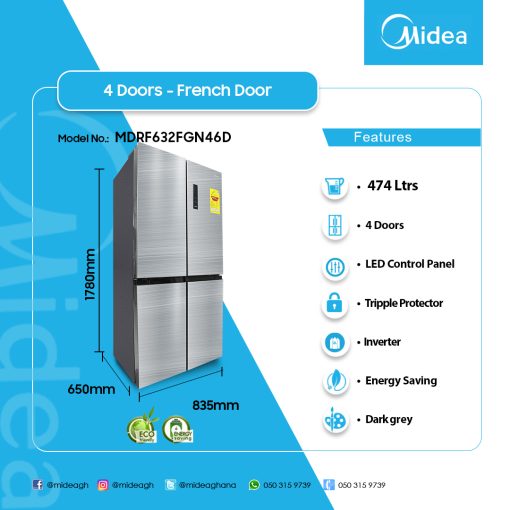 MIDEA-474-LTR- 4-DOORS-FRENCH-DOOR- MDRF632FGN46D - Image 2