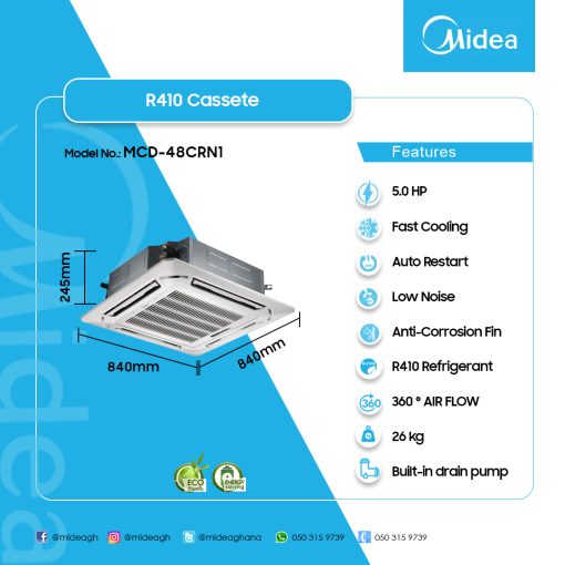 MIDEA-5.0HP-R410-CASSETTE-UNIT-MCD-48CRN1 - Image 2