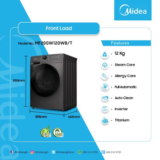 MIDEA-FRONT-LOAD-12KG-WASHING-MACHINE-MF200W120WB/T - Image 2