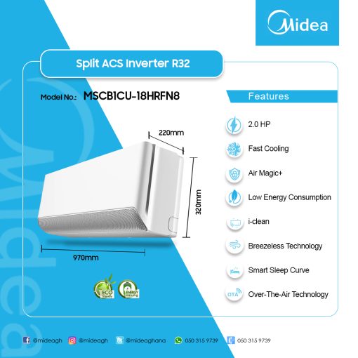 MIDEA- SPLIT-ACS-INVERTER-BREEZELESS-R32-2.0 HP- MSCB1CU-18HRFN8 - Image 2