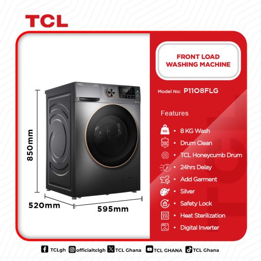 TCL-FRONT-LOAD-INVERTER-8KG-WASHING-MACHINE-P1108FLG - Image 2