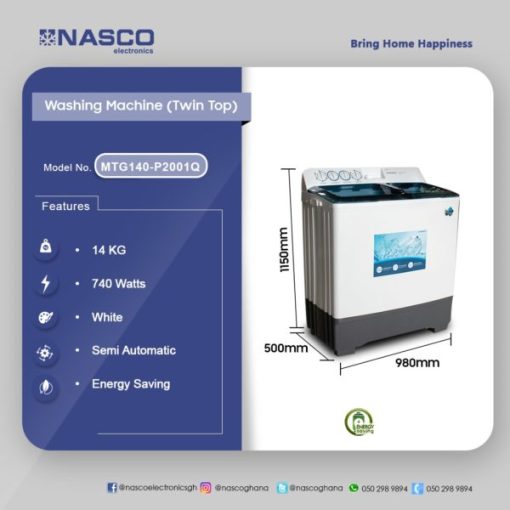 NASCO 14KG TWIN TUB WASHING MACHINE MTG140-P2001Q4499 - Image 2