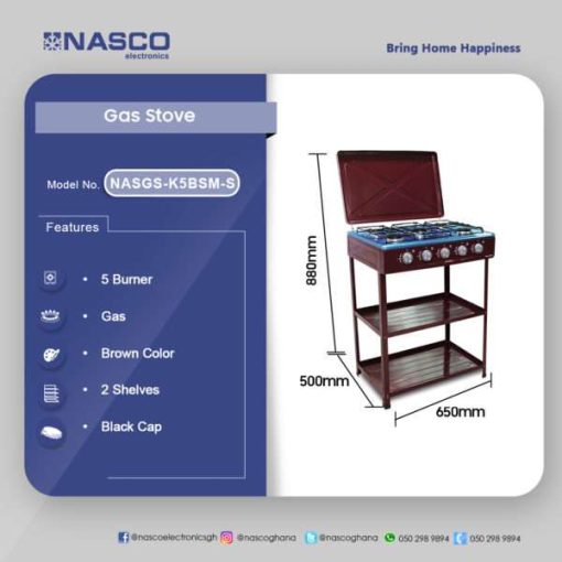 NASCO 5 BURNER GAS STOVE NASGS-K5BSM-S - Image 3