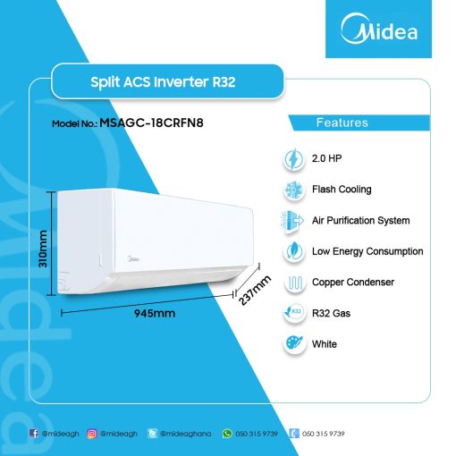 MIDEA-2.0HP-SPLIT-INVERTER-AIR-CONDITIONER-MSAGC-18CRFN8 - Image 2