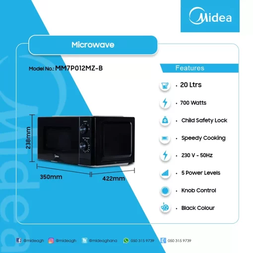 MIDEA-20LTR-MICROWAVE-SOLO-MM7P012MZ-B - Image 2