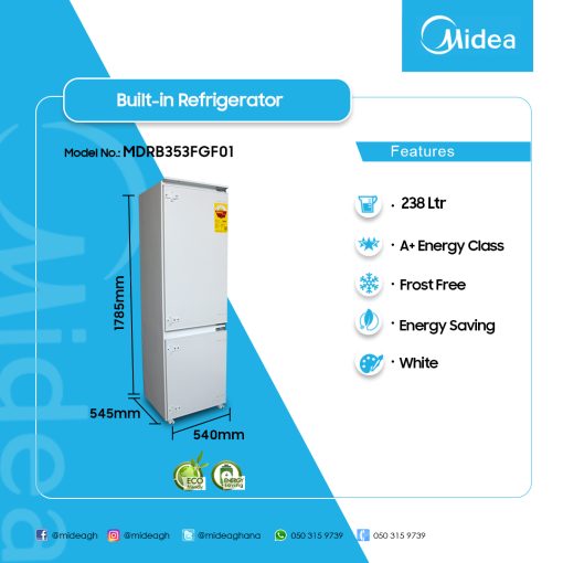 MIDEA-BUILT-IN-FRDIGE-238LTRS-MDRB353FGF01 - Image 2