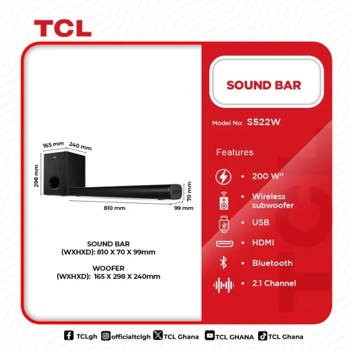 TCL-AUDIO-SOUND-BAR-200W-S522W - Image 2