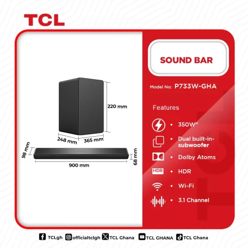 TCL-AUDIO-SOUND-BAR-350W-P733W-GHA - Image 2