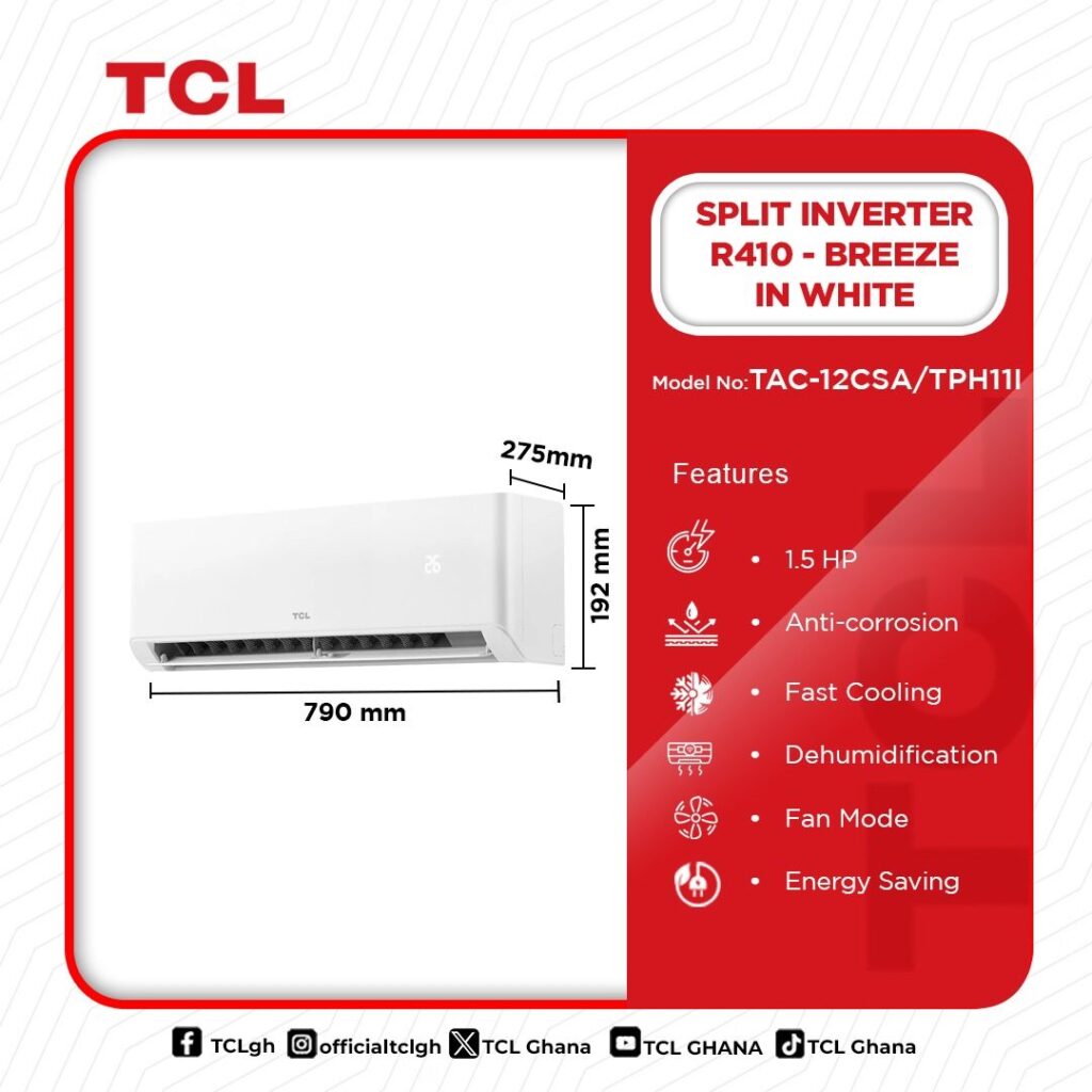 TCL Split Inverter R410 1.5hp Air Condition TAC-12CSA/TPH11I - Image 6