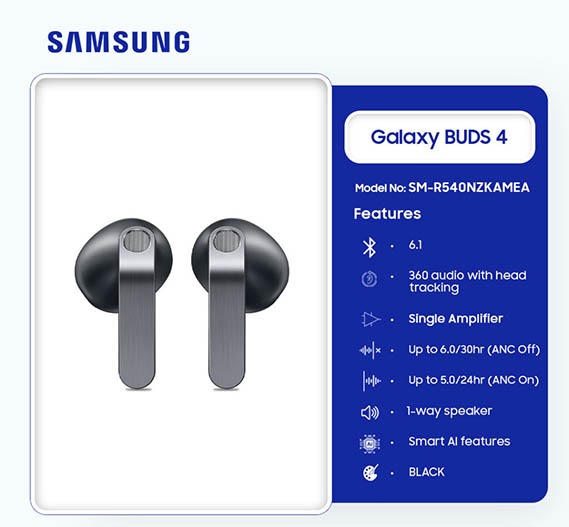 Samsung Galaxy Buds 4 Black SM-R540NZKAMEA - Image 3
